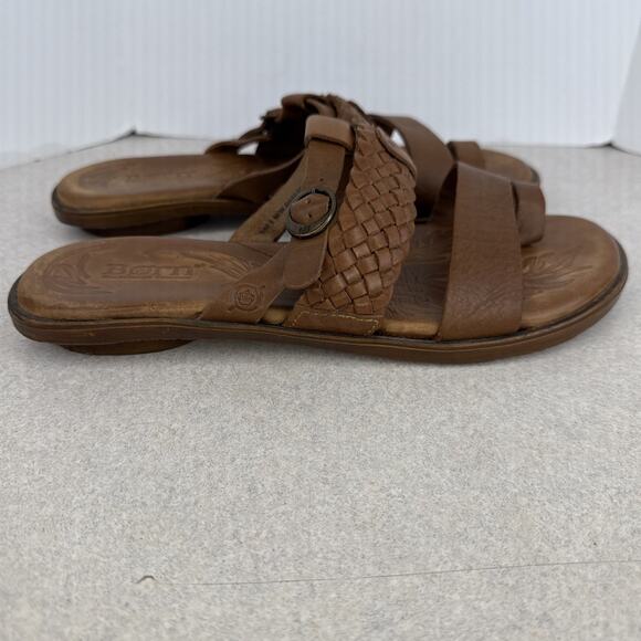 Women’s Born Brown Leather Strappy Slip On Buckle Thongs Sandals Size 9 - Picture 8 of 9